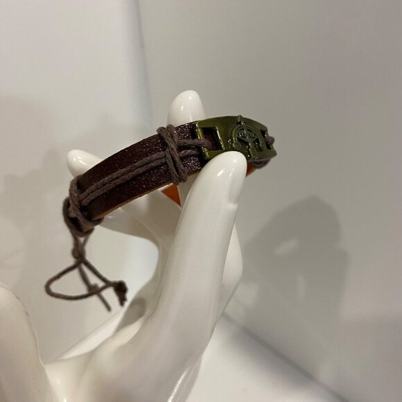 Love Sign Cupids Bow Bracelet Brown genuine Leather Adjustable Wristband - Picture 7 of 12